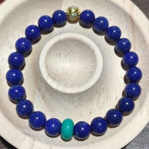 Lapis Lazuli 8mm handmade bracelet with Turquoise and gold  plated  spacer